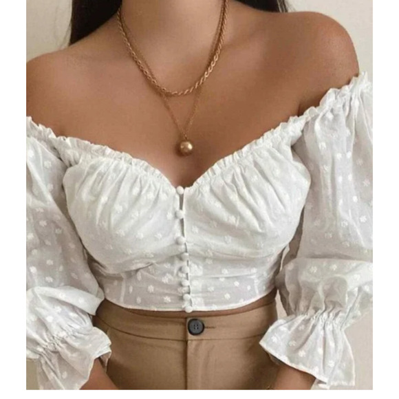 Zara Peasant Top Womens Med Embroidered Button Long Sleeve Boho Romantic Blouse - Picture 1 of 17